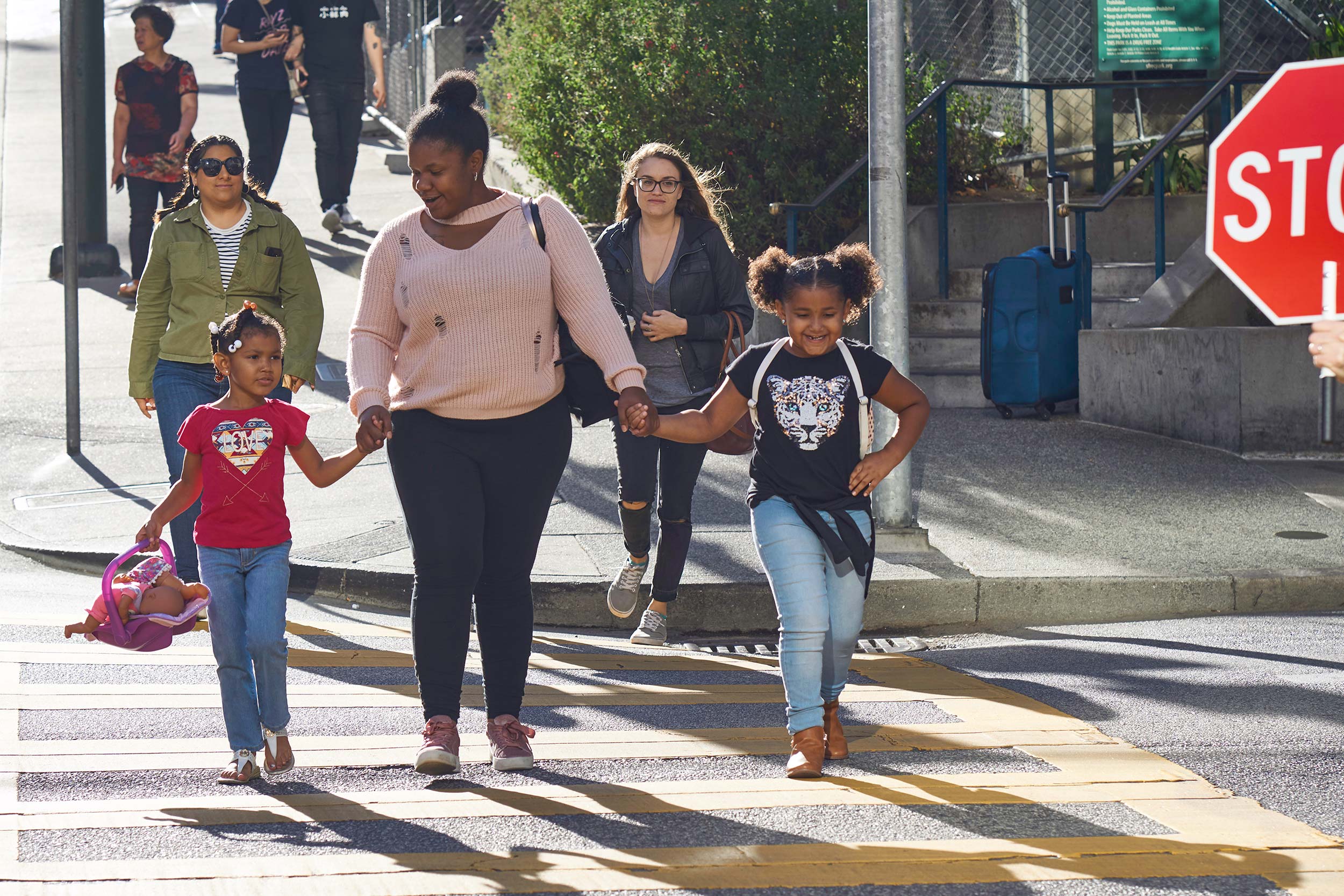 Pedestrians crossing the street